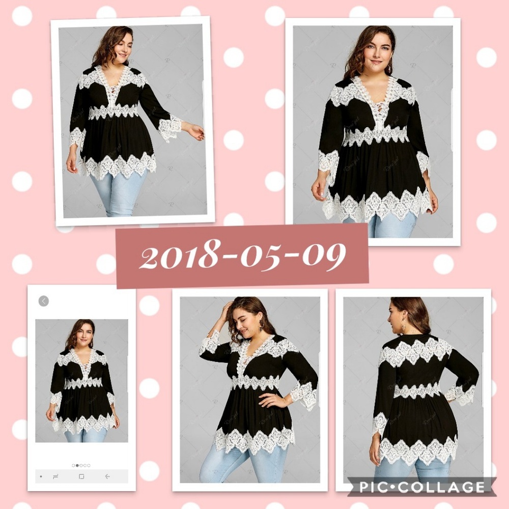 Lace panel plus size long sleeve peplum top